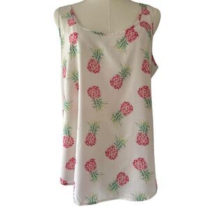 Women’s Fruit Print Tank Top Vacay Casual White Pink Pineapple Seize